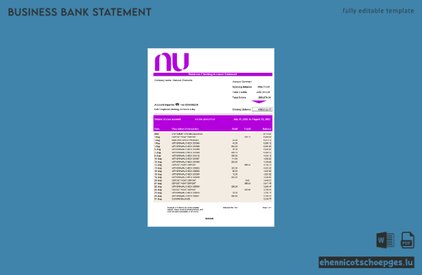 Nubank Firmenkontoauszug (Word- und PDF-Beispiel)